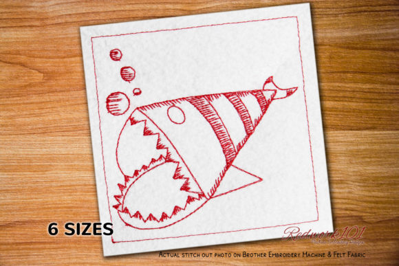 Origami Paper Fish Redwork