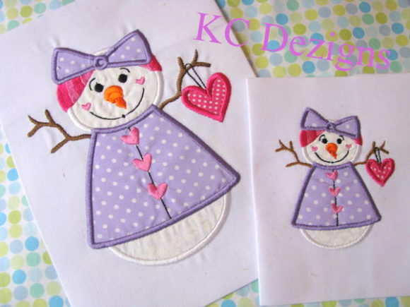 Snow Lady Holding Heart Applique Design